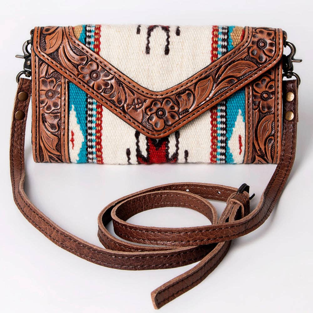Western Envelope Crossbody Bag Handwoven Wool & Tooled Leather by American Darling