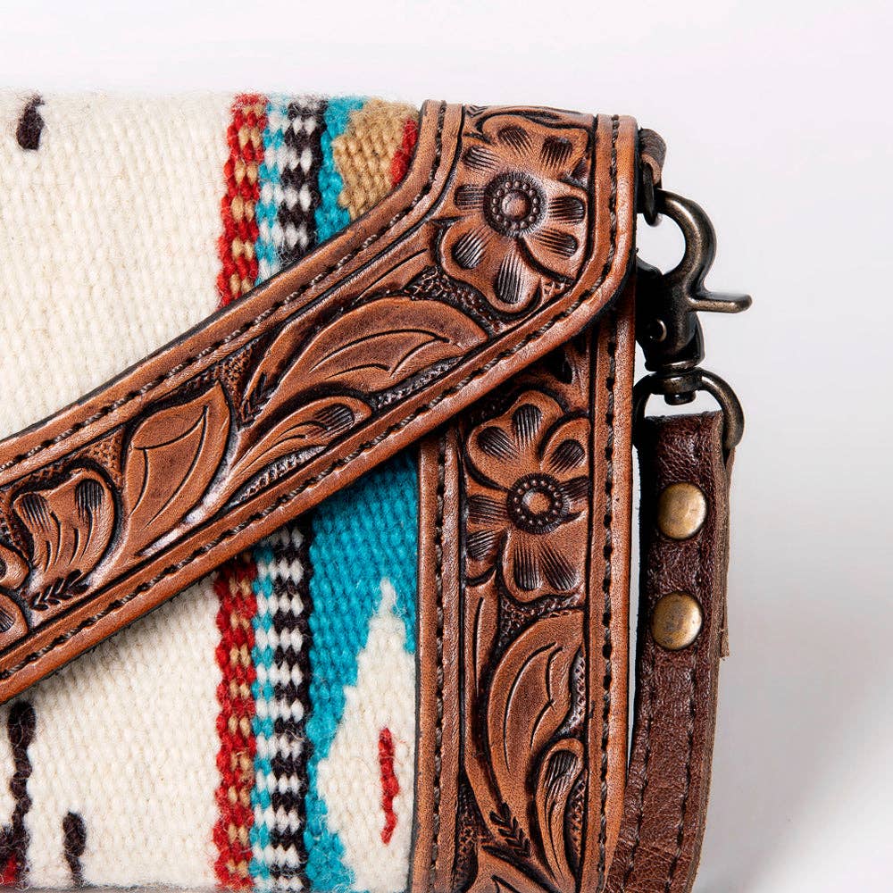 Western Envelope Crossbody Bag Handwoven Wool & Tooled Leather by American Darling