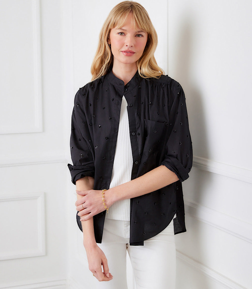 Long Sleeve Beaded Sequin Shirt