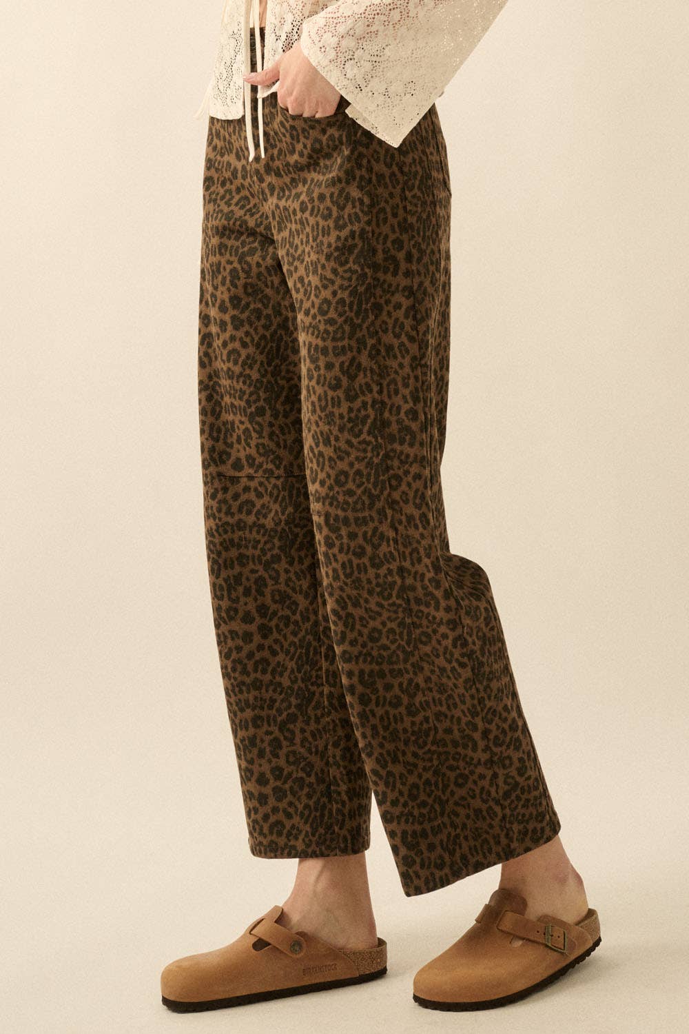 Leopard-Print Twill Pocket Pants