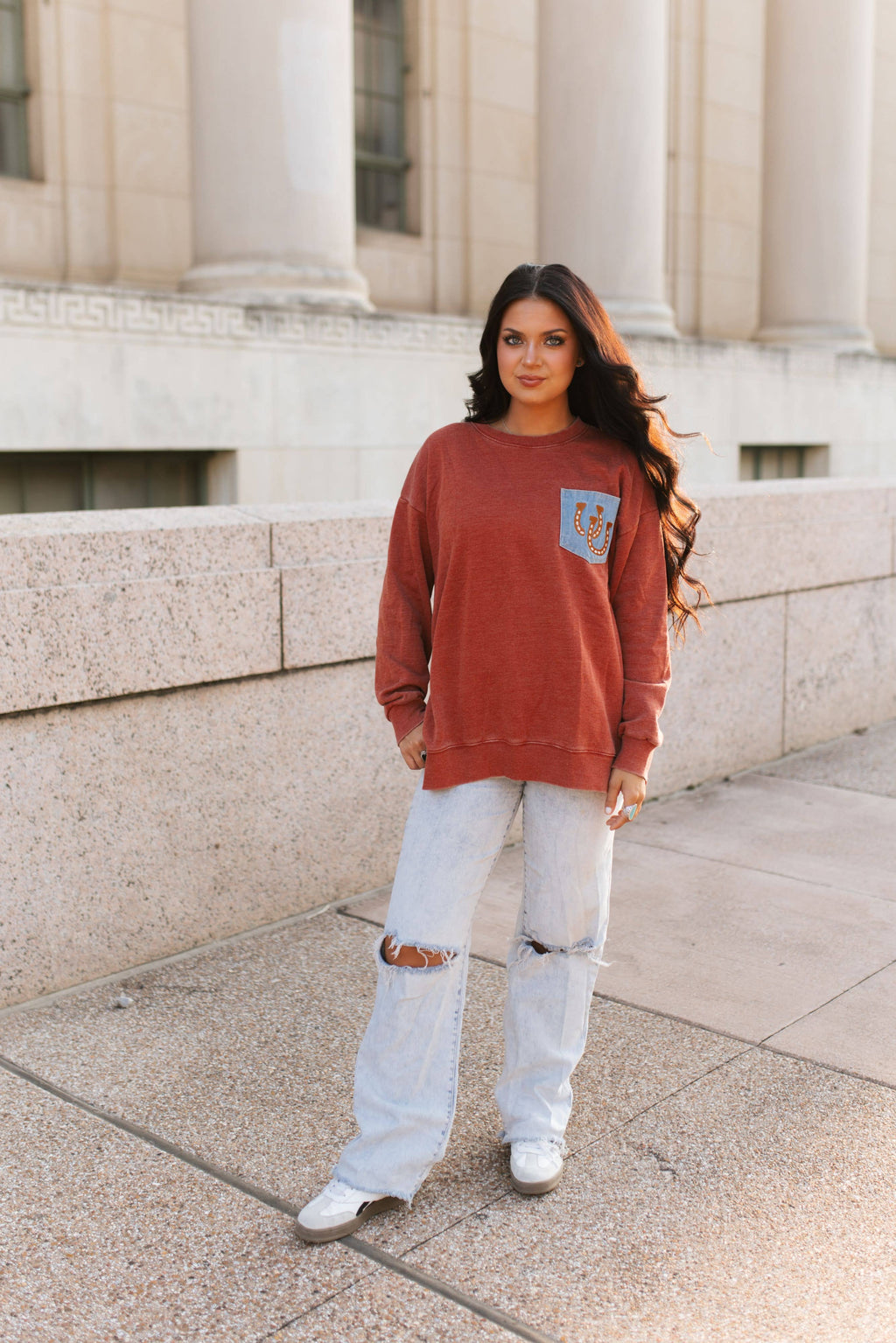 DENIM POCKET TOP- VINTAGE WINE