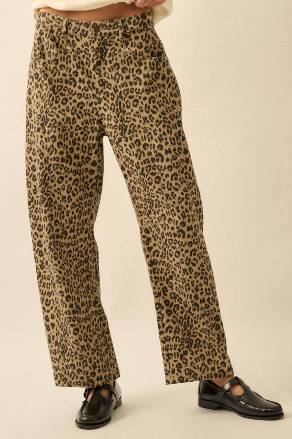 Leopard-Print Twill Pocket Pants