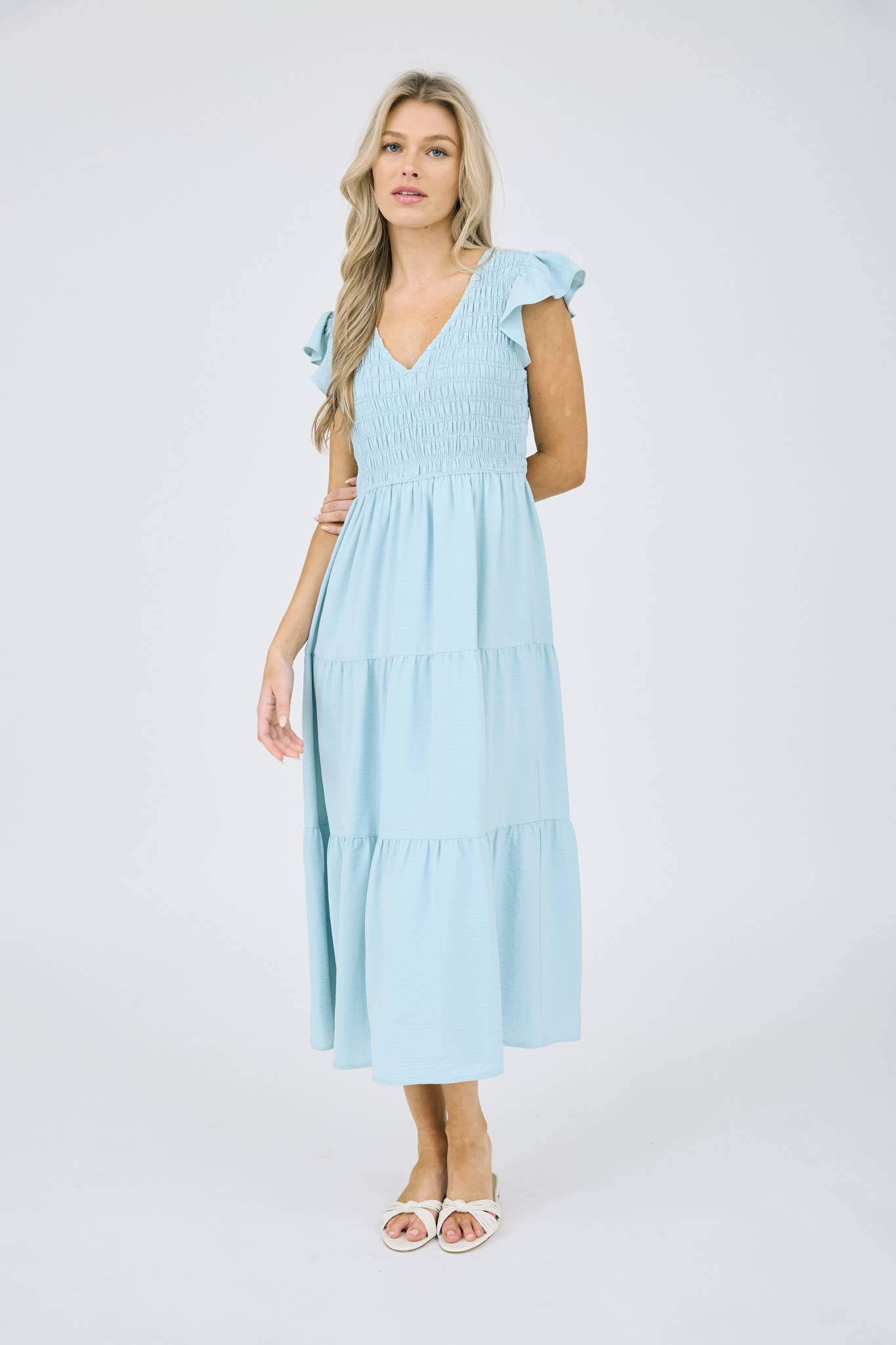 FLUTTER SLEEVE MAXI DRESS: IVORY