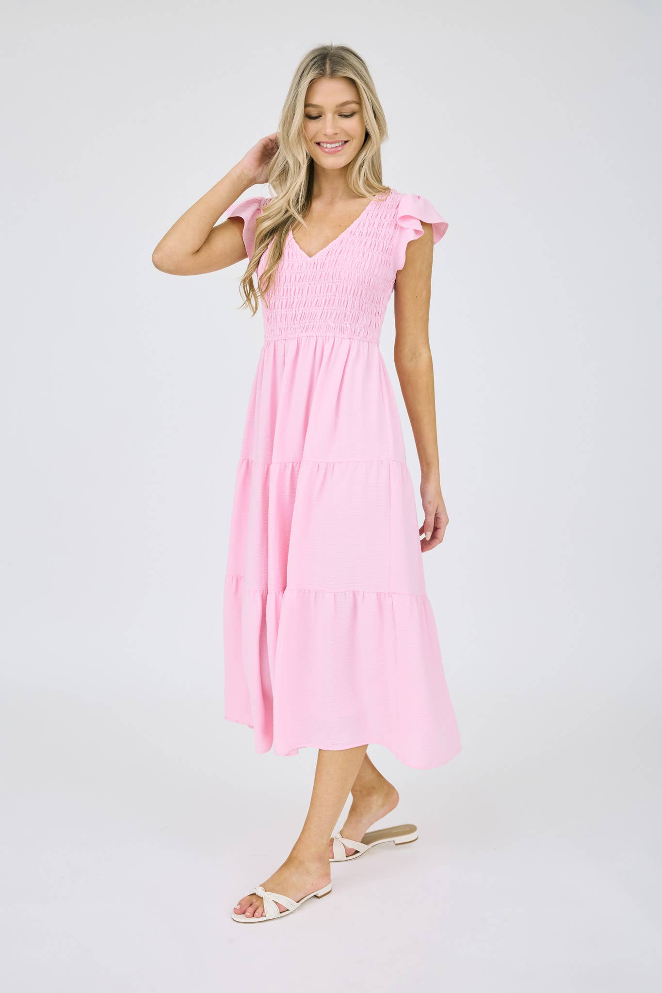 FLUTTER SLEEVE MAXI DRESS: IVORY
