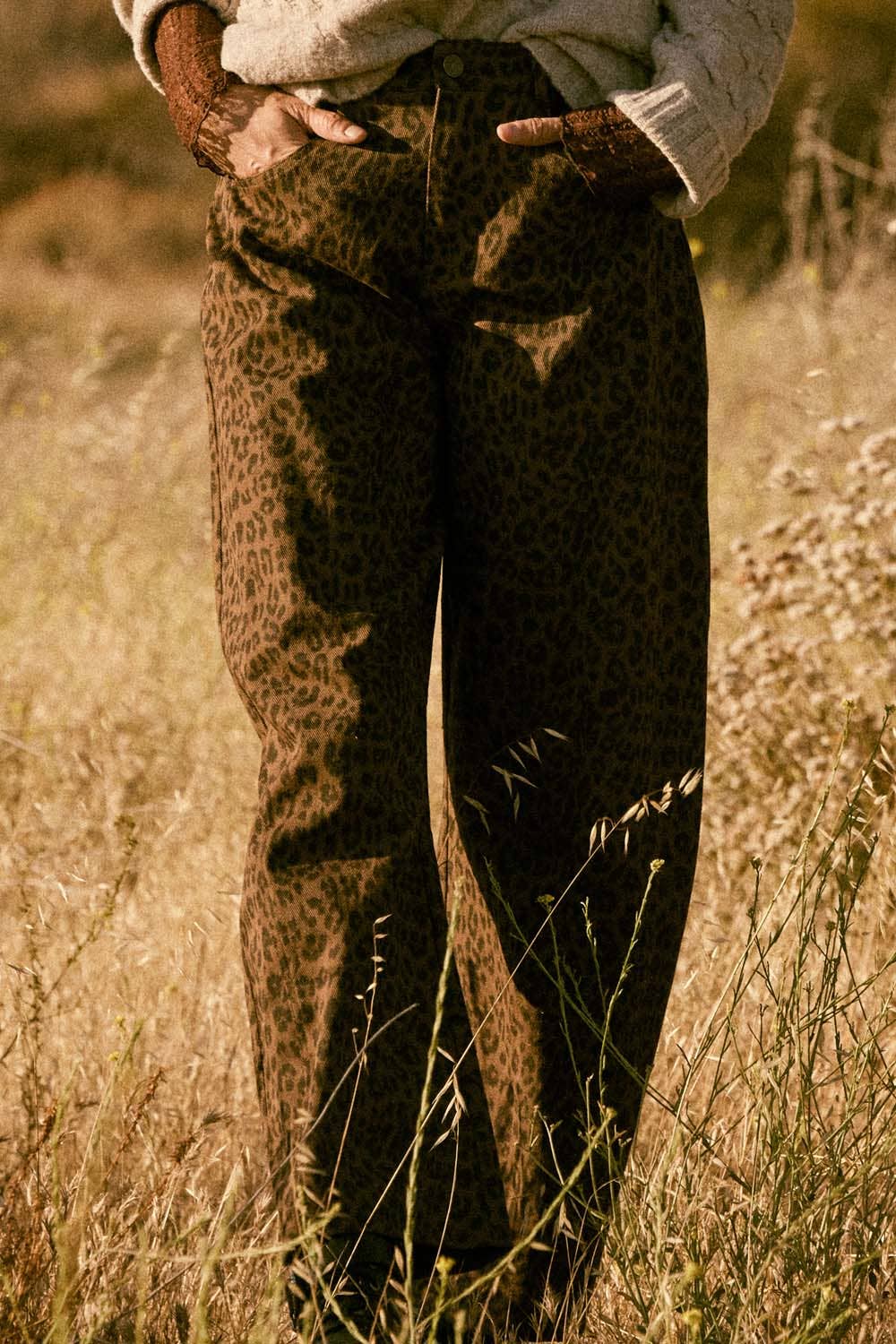 Leopard-Print Twill Pocket Pants