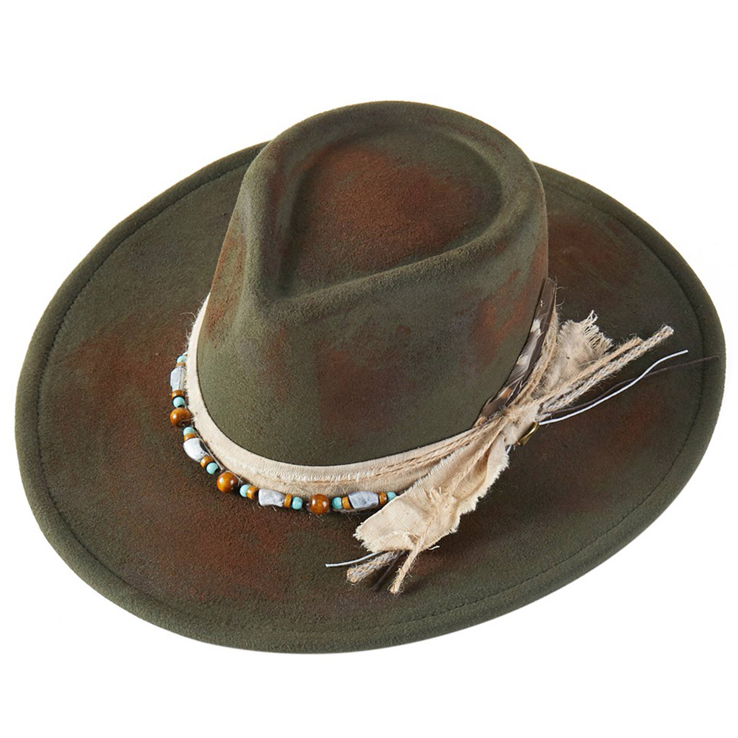 Distressed Fabric Band Rustic Cowgirl Fedora Hat
