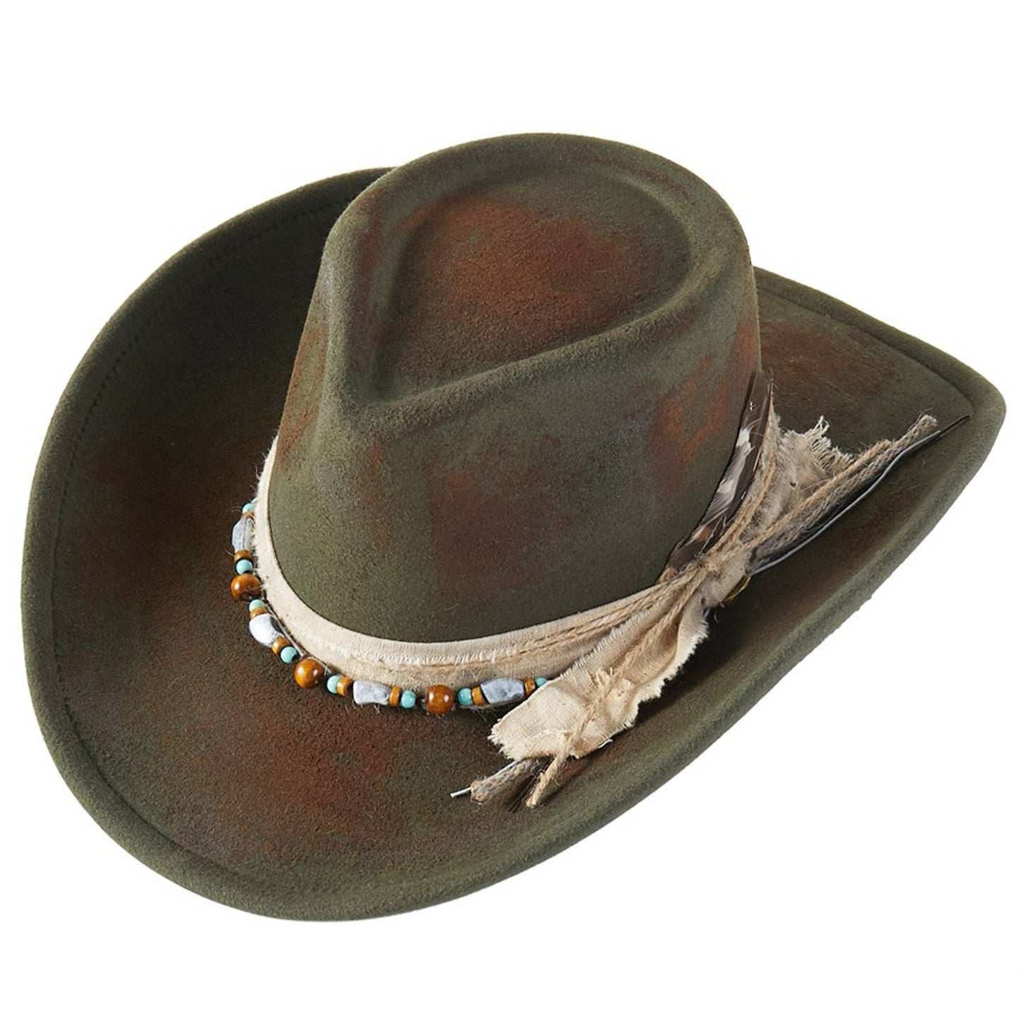 Distressed Fabric Band Rustic Cowgirl Fedora Hat
