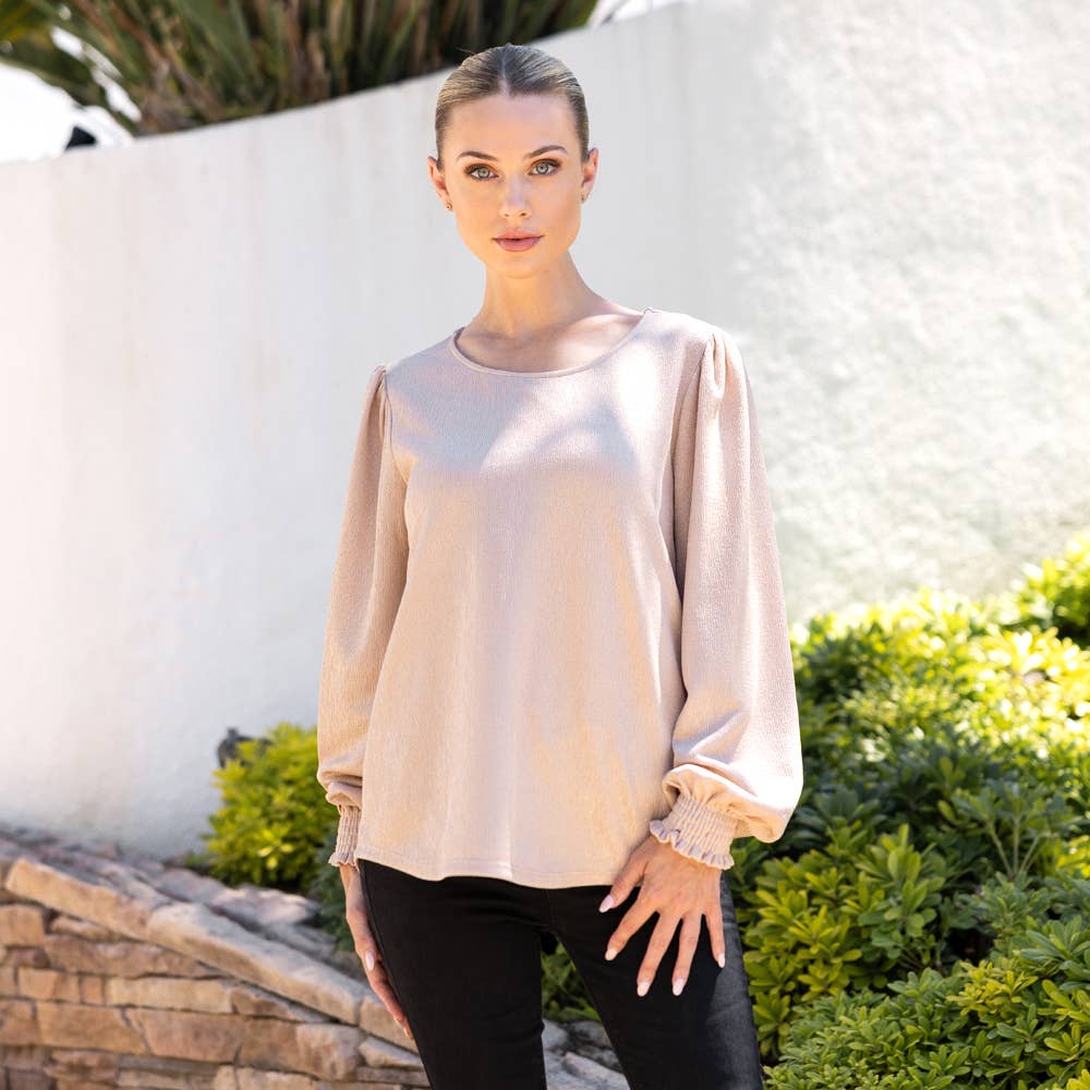 Champagne Shimmer Long Sleeve Blouse