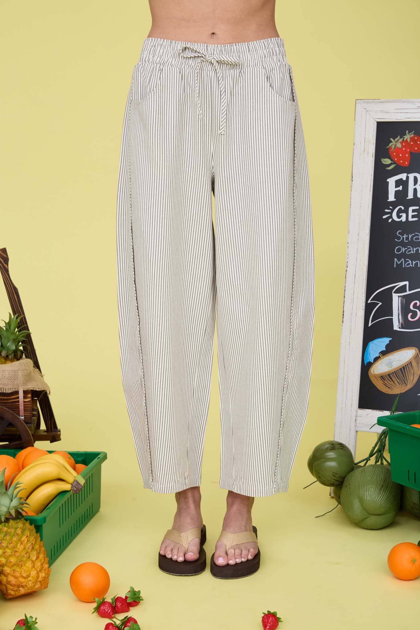 STRIPE ELASTIC WAIST WITH DRAWSTRING BAGGY PANTS