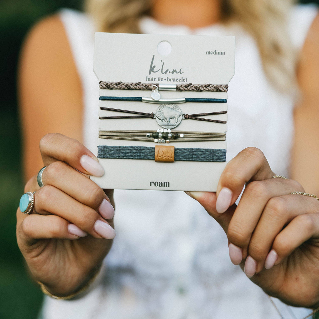 K'lani hair tie bracelets - "Roam" Buffalo Charm Hair Tie Bracelets