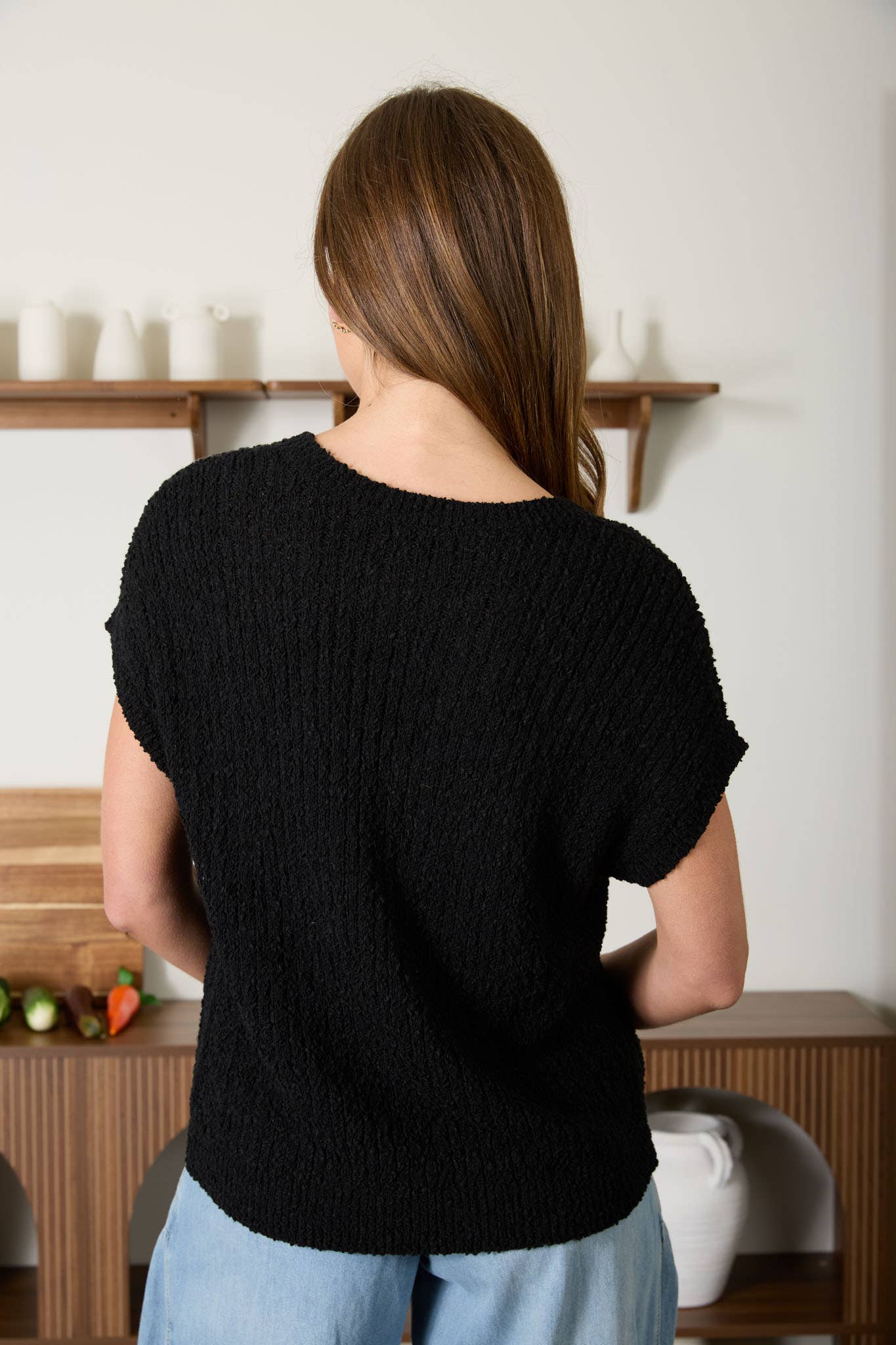 COZY SHORT SLEEVE BUTTON DOWN KNIT SWEATER