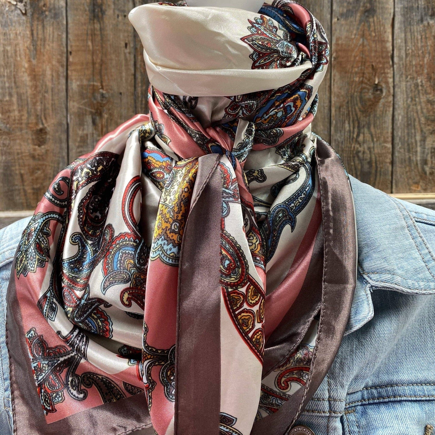 Rodeo Drive - 35X35" Pink & Brown Paisley Wild Rag/Scarf WR301
