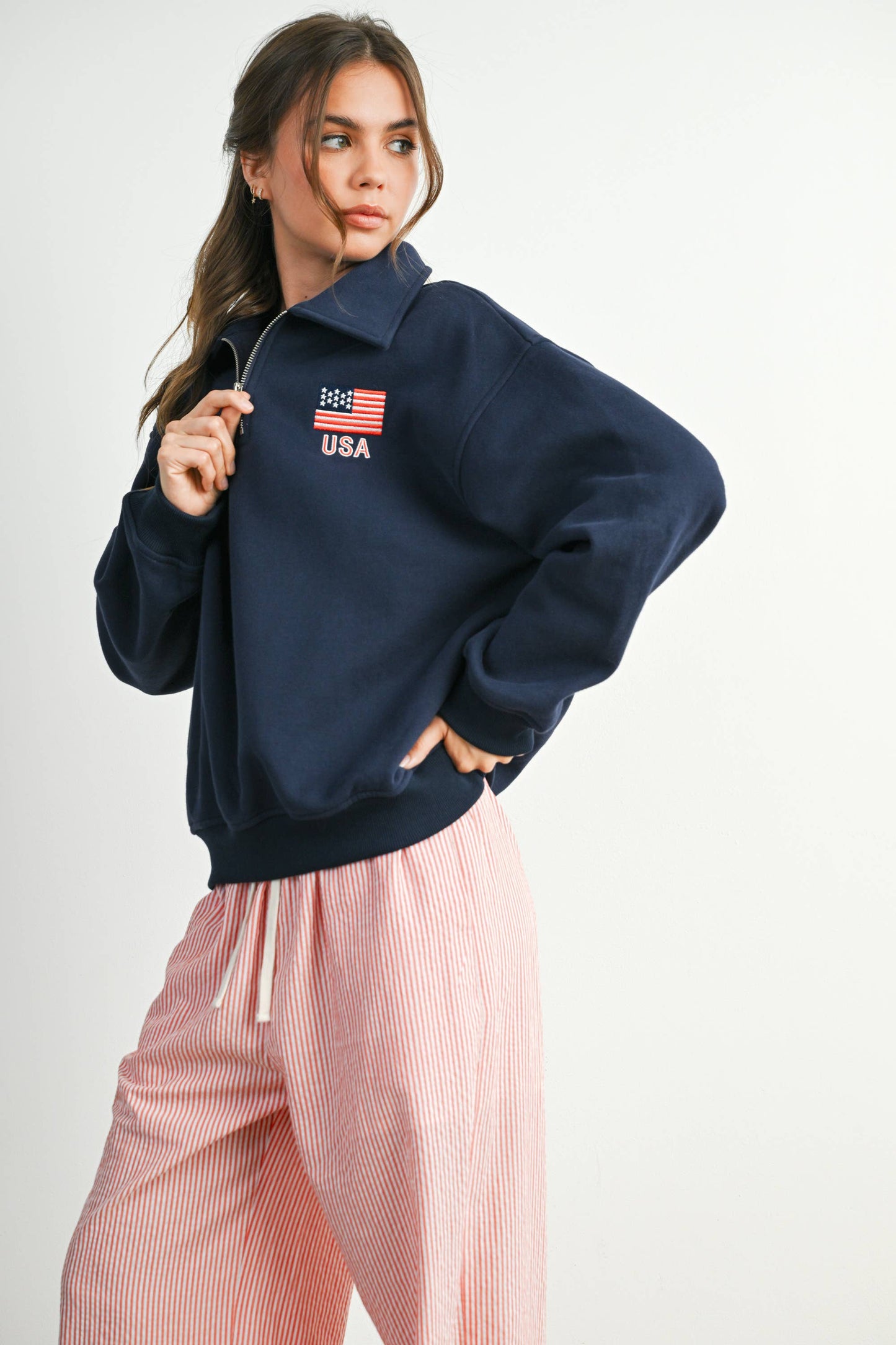 Loose Collared Quarter-Zip