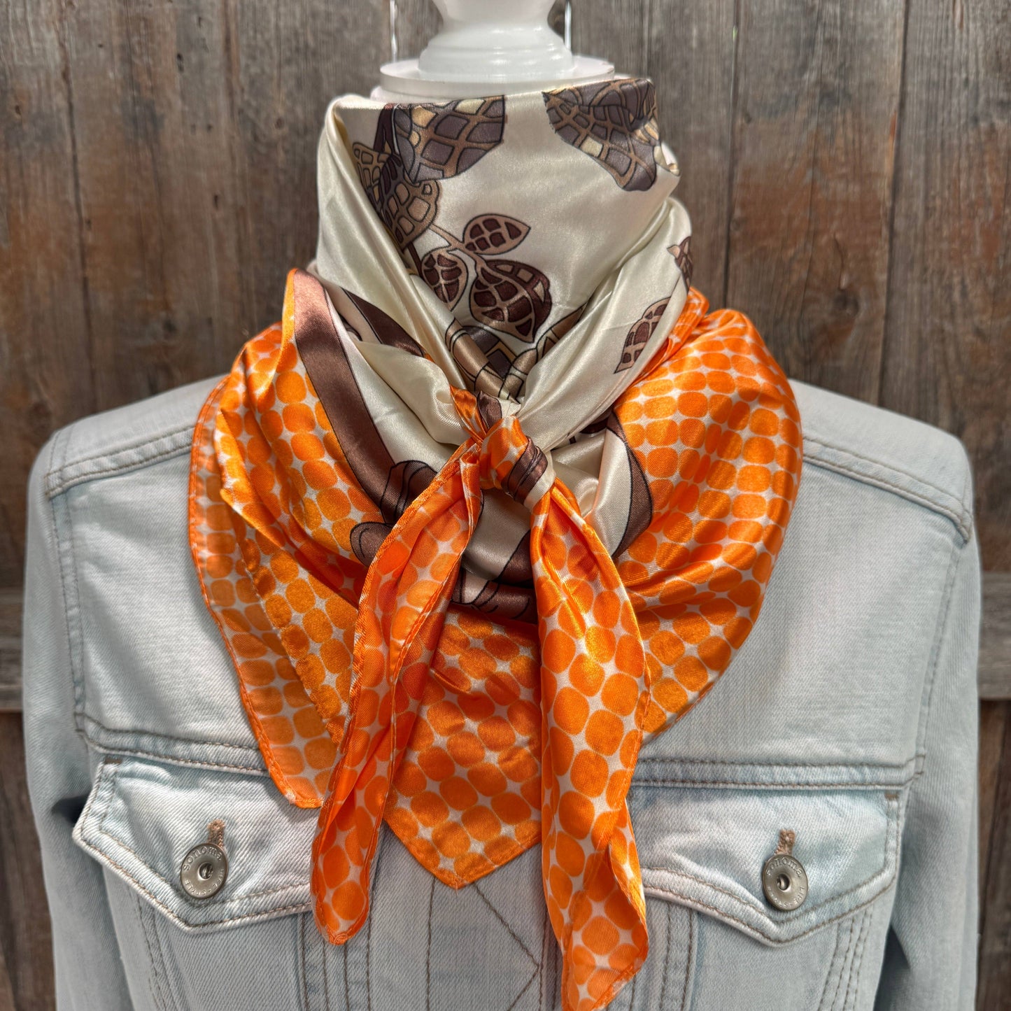 Rodeo Drive - 35X35" Orange and Brown Floral  Wild Rag / Scarf WR3303