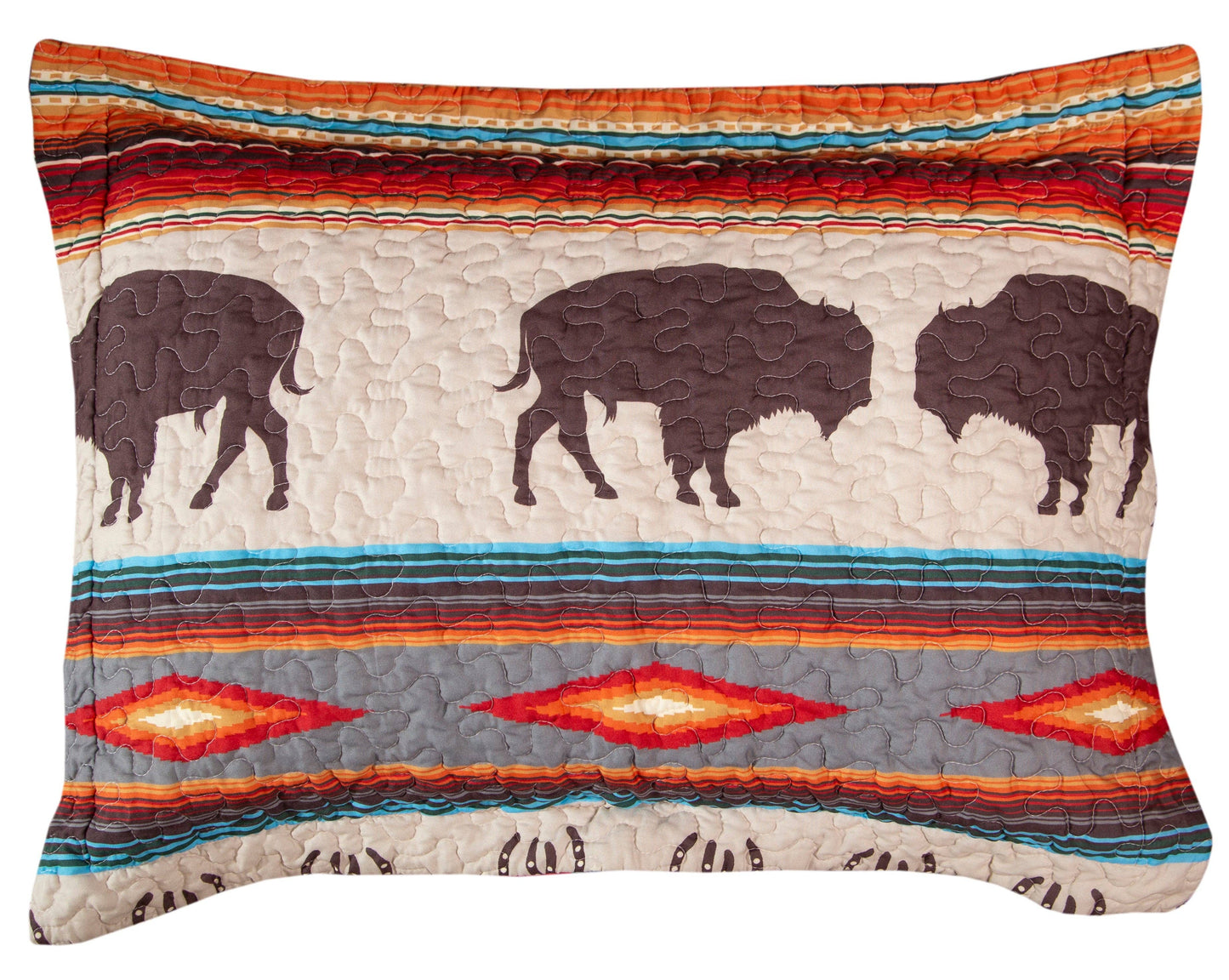 Linen Mart - Western Stripe Quilt Set: Queen