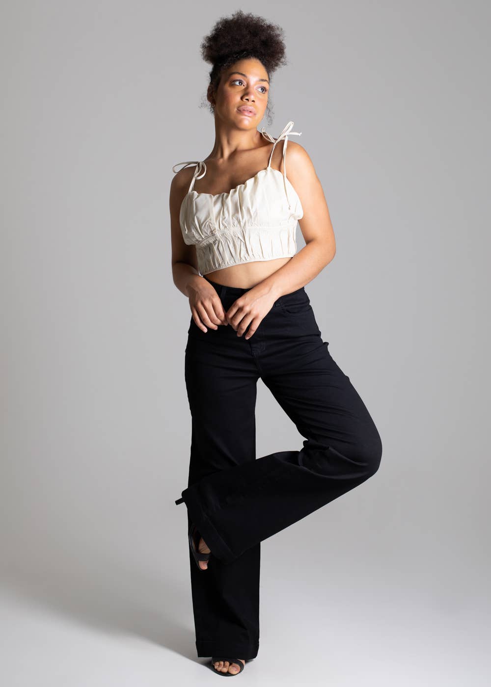 Sawary High-Waisted Wide Leg Twill Women's Pants in Black
