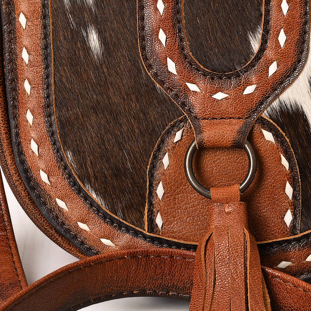 Western Genuine Leather Hair-On Cowhide Cross Body Bag with Tassel Detail