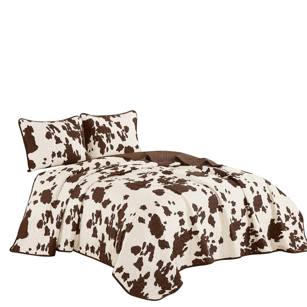 - Rustic Cowhide Brown Bedspread Quilt - 3 Piece Set: Full/Queen