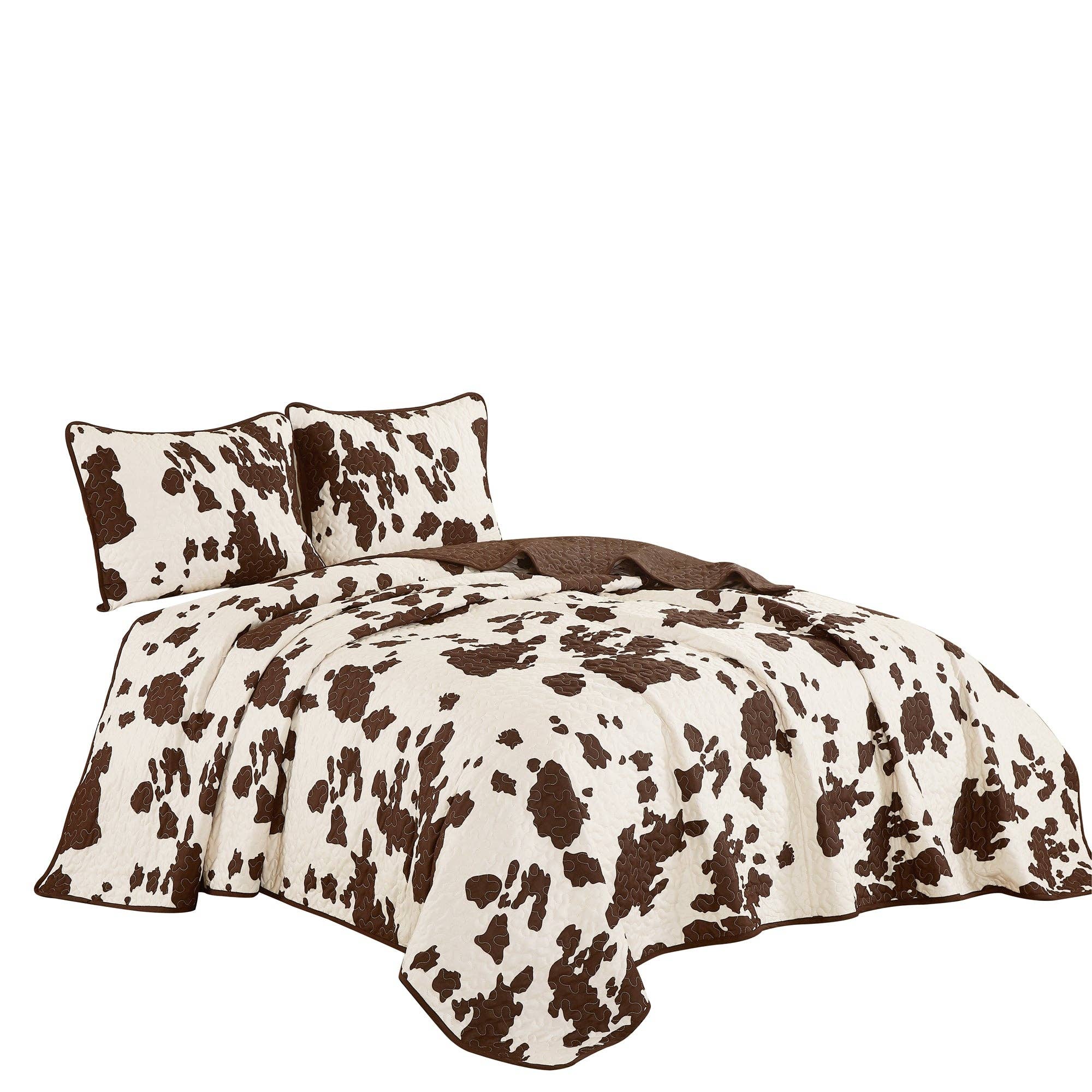 - Rustic Cowhide Brown Bedspread Quilt - 3 Piece Set: Full/Queen