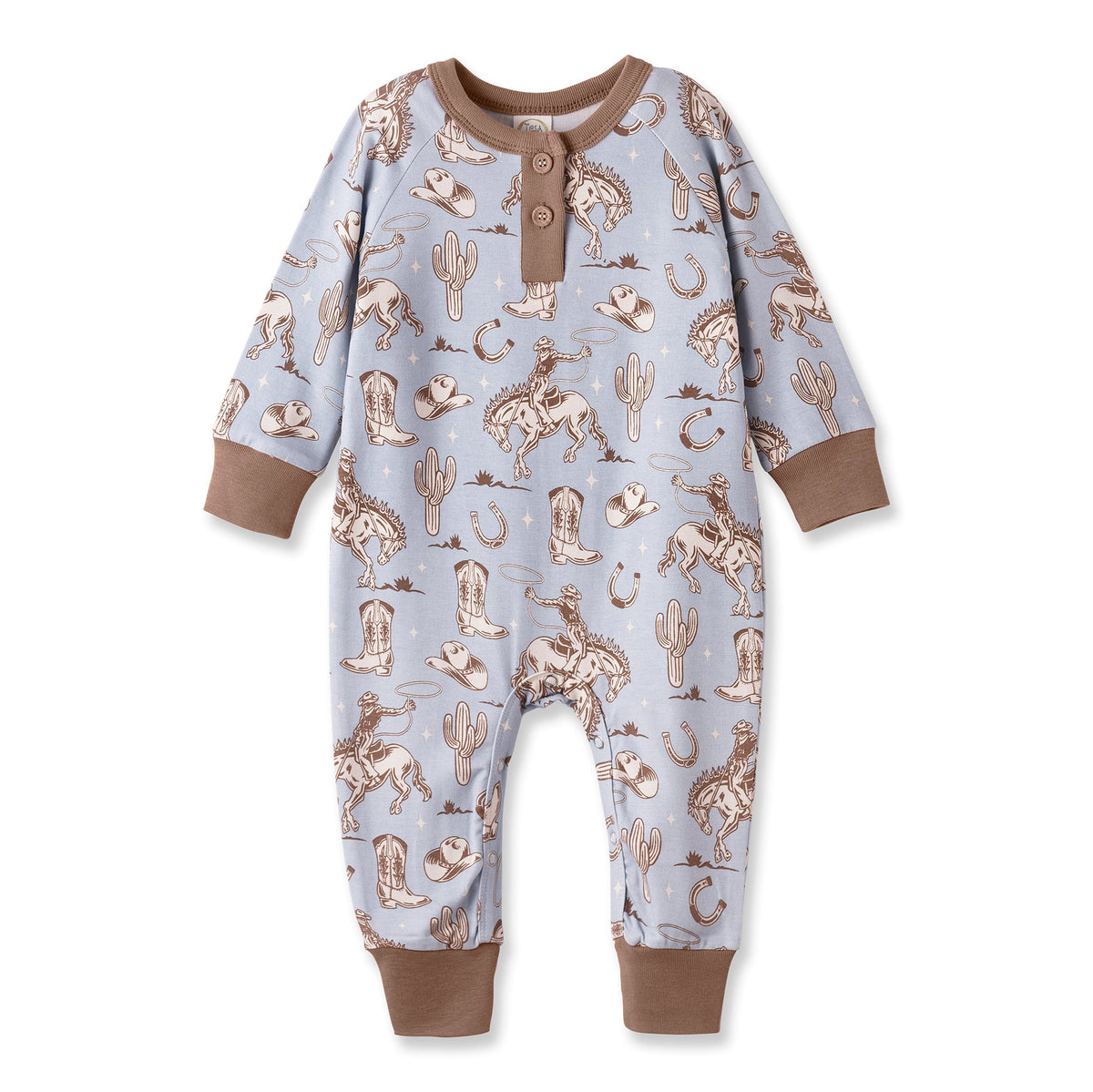 Wild Wrangler/Blue Western Bamboo Henley Cowboy Romper