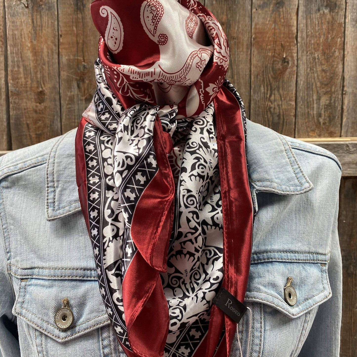 Rodeo Drive - 35X35"  Wine Red/Cream Paisley Wild Rag/Scarf WR687