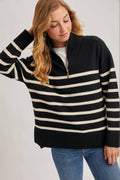 QUARTER ZIP UP STRIPE SWEATER PULLOVER