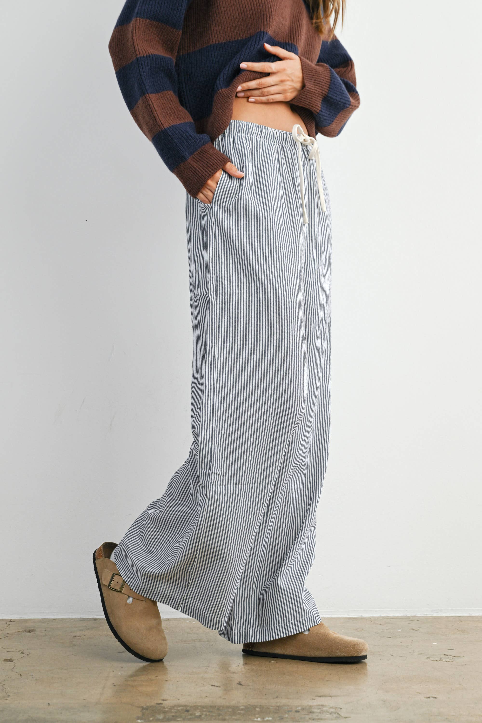 Drawstring Waist Striped Pants
