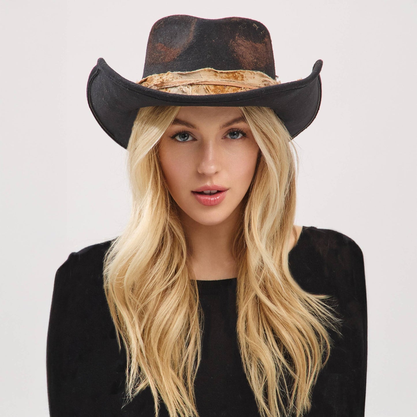 Rustic Cowgirl with Feather Fedora Hat