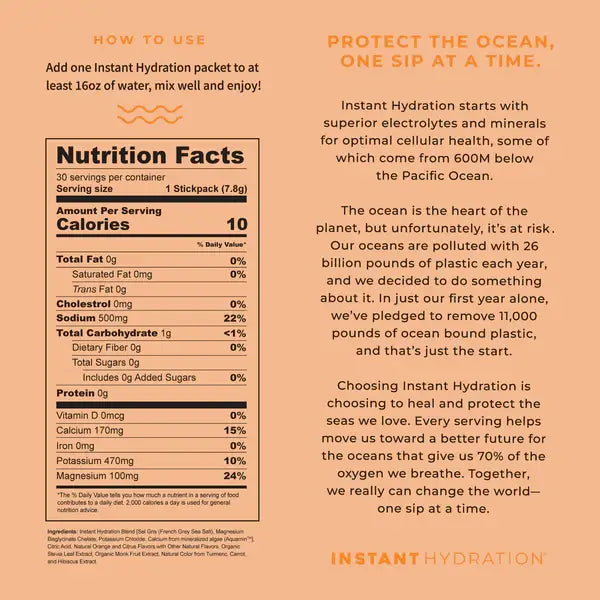 Instant Hydration - Premium Electrolyte Drink Mix: Orange