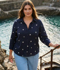 Plus Size Embroidered Ruched Sleeve Shirt