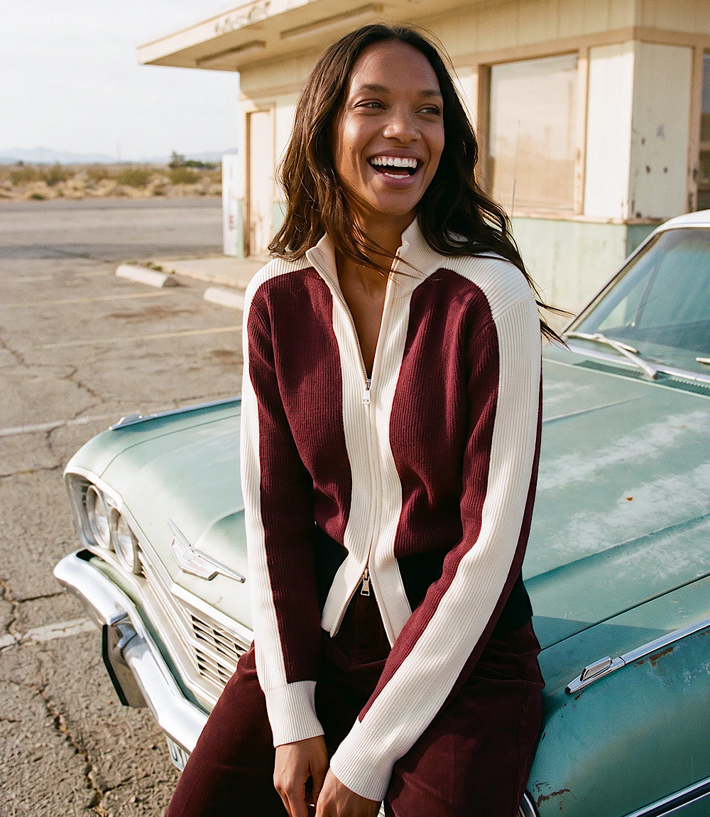 Petite Size Colorblock Zip-Up Cardigan Sweater