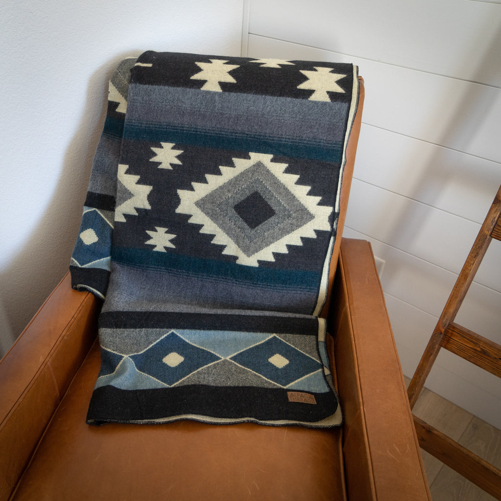 Andean Alpaca Wool Blanket - Midnight