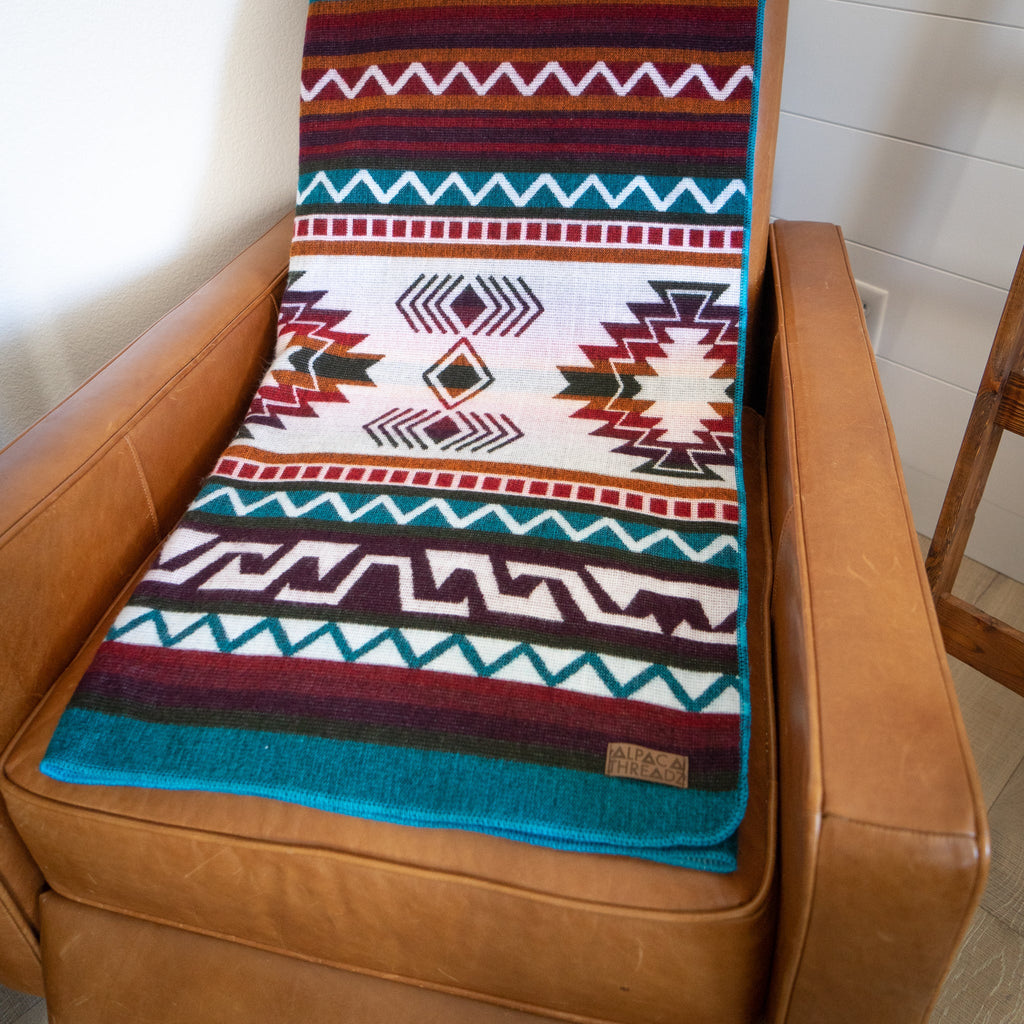 Andean Alpaca Wool Blanket - Turquoise