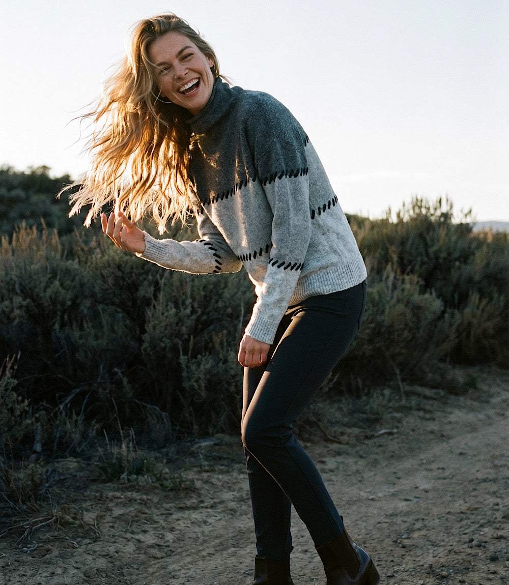 Contrast Stitch Mock Neck Colorblock Sweater