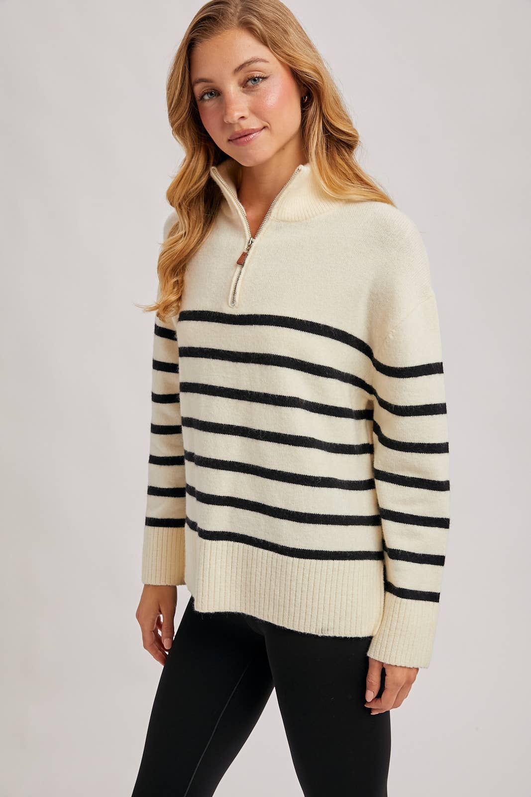 QUARTER ZIP UP STRIPE SWEATER PULLOVER