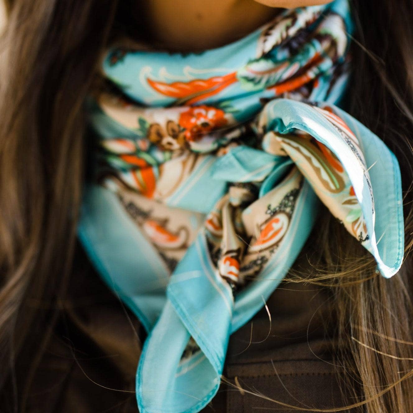 Rodeo Drive - 35X35" Turquoise That So 70's Paisley Wild Rag / Scarf WR230