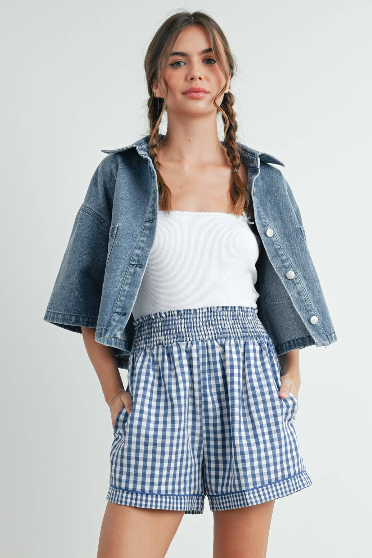 Garterized Gingham Shorts