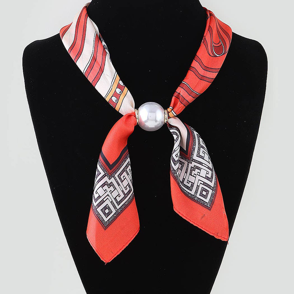3AM BY H&D ACCESSORIES - Multi Pattern Silk Scarf With Pearl Accent