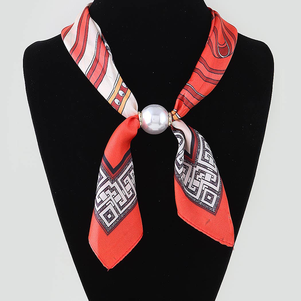 3AM BY H&D ACCESSORIES - Multi Pattern Silk Scarf With Pearl Accent