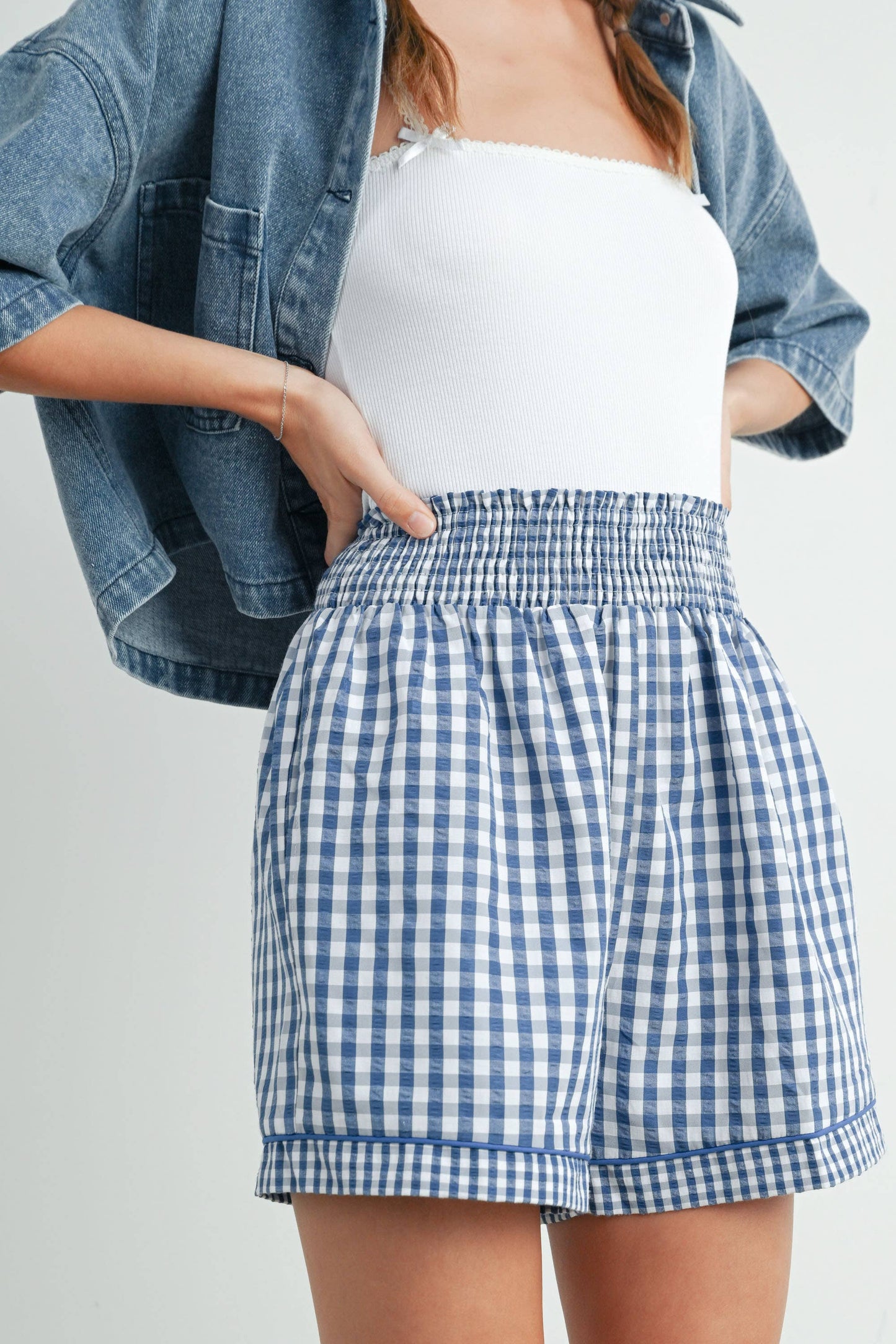 Garterized Gingham Shorts