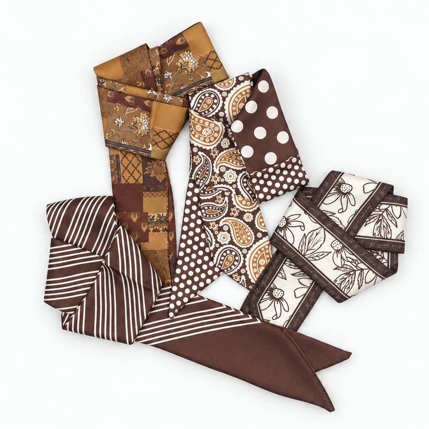 JOSSLYN by wall to wall - Patterned Silk-Feel Skinny Scarf Twilly | 40SC737
