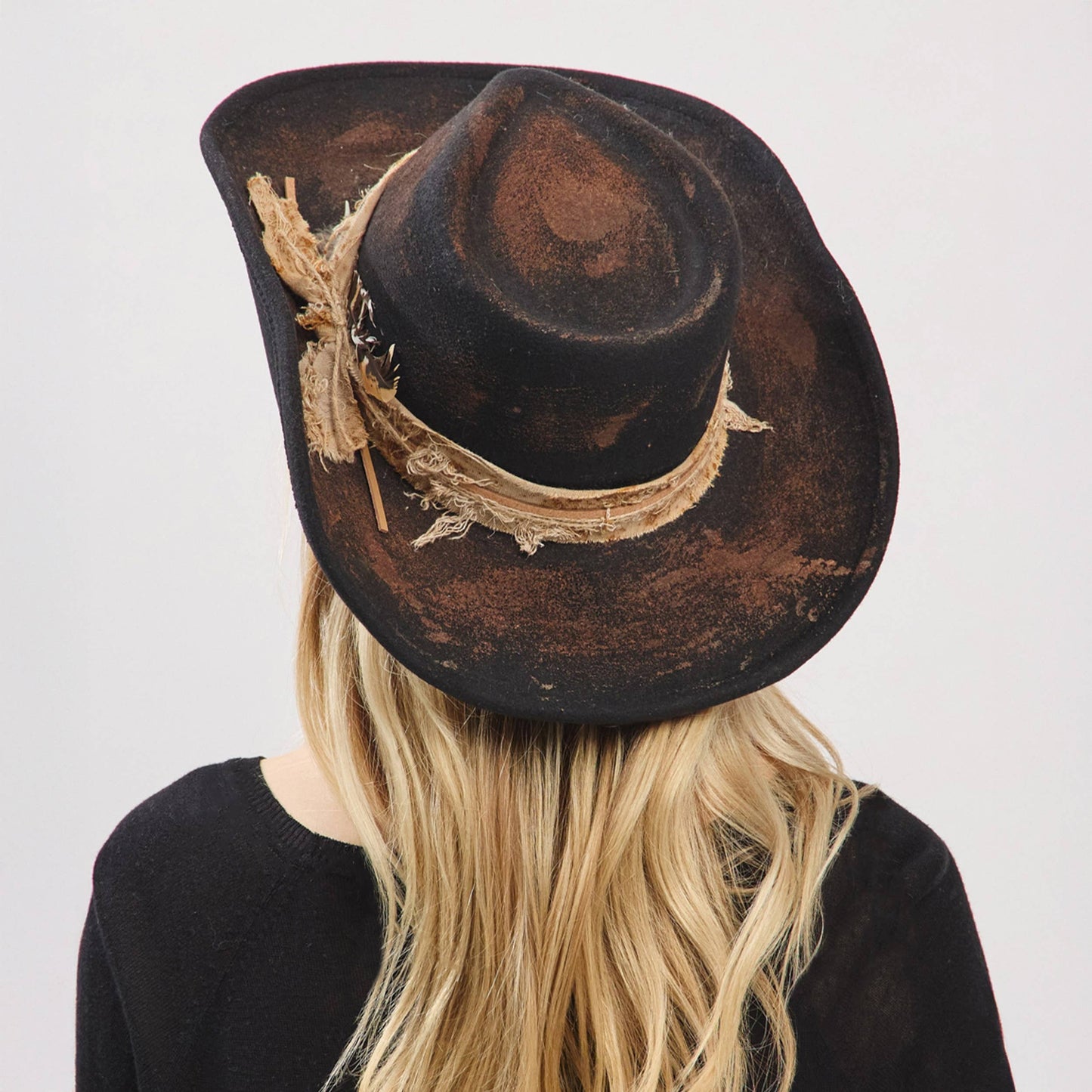 Rustic Cowgirl with Feather Fedora Hat