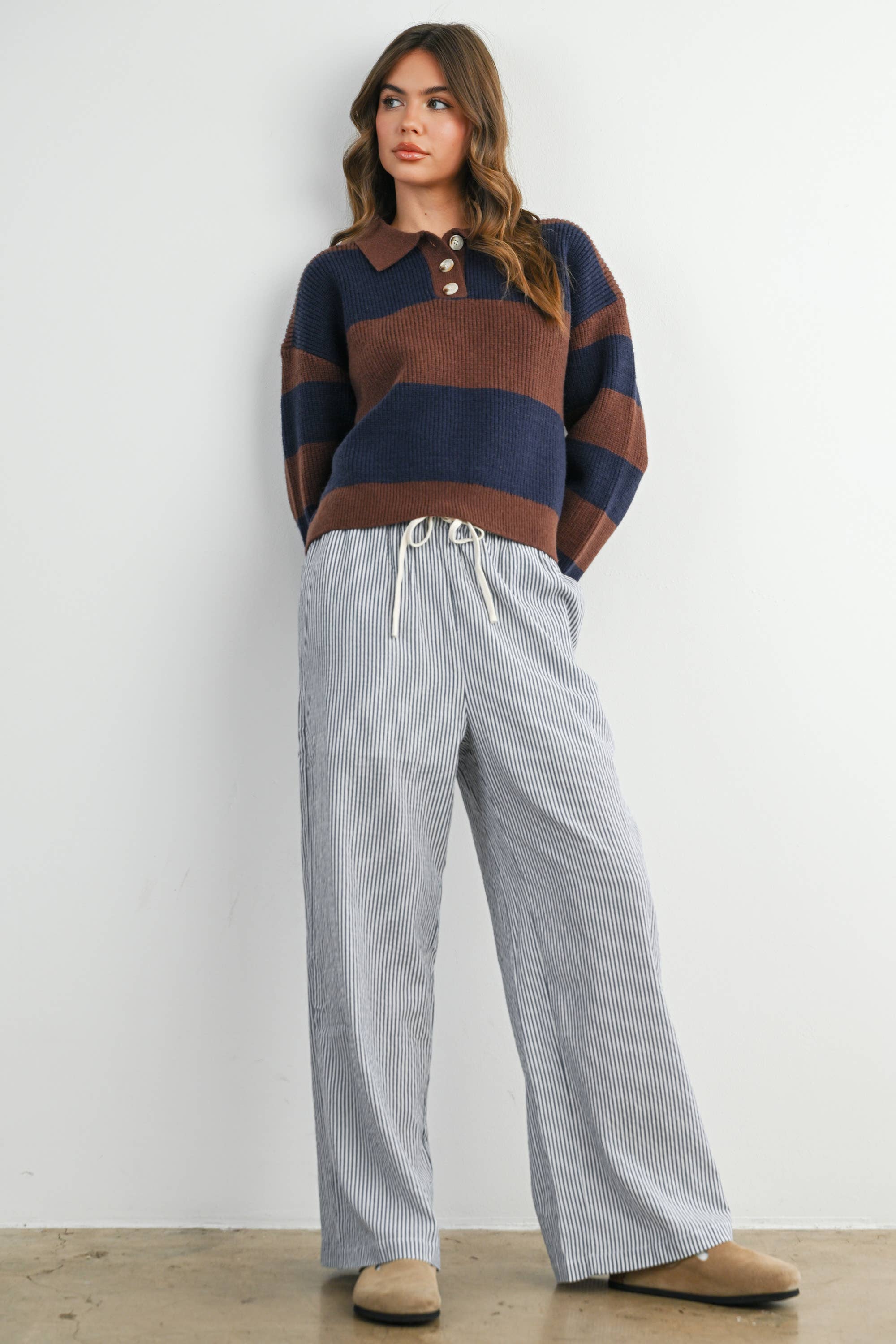 Drawstring Waist Striped Pants