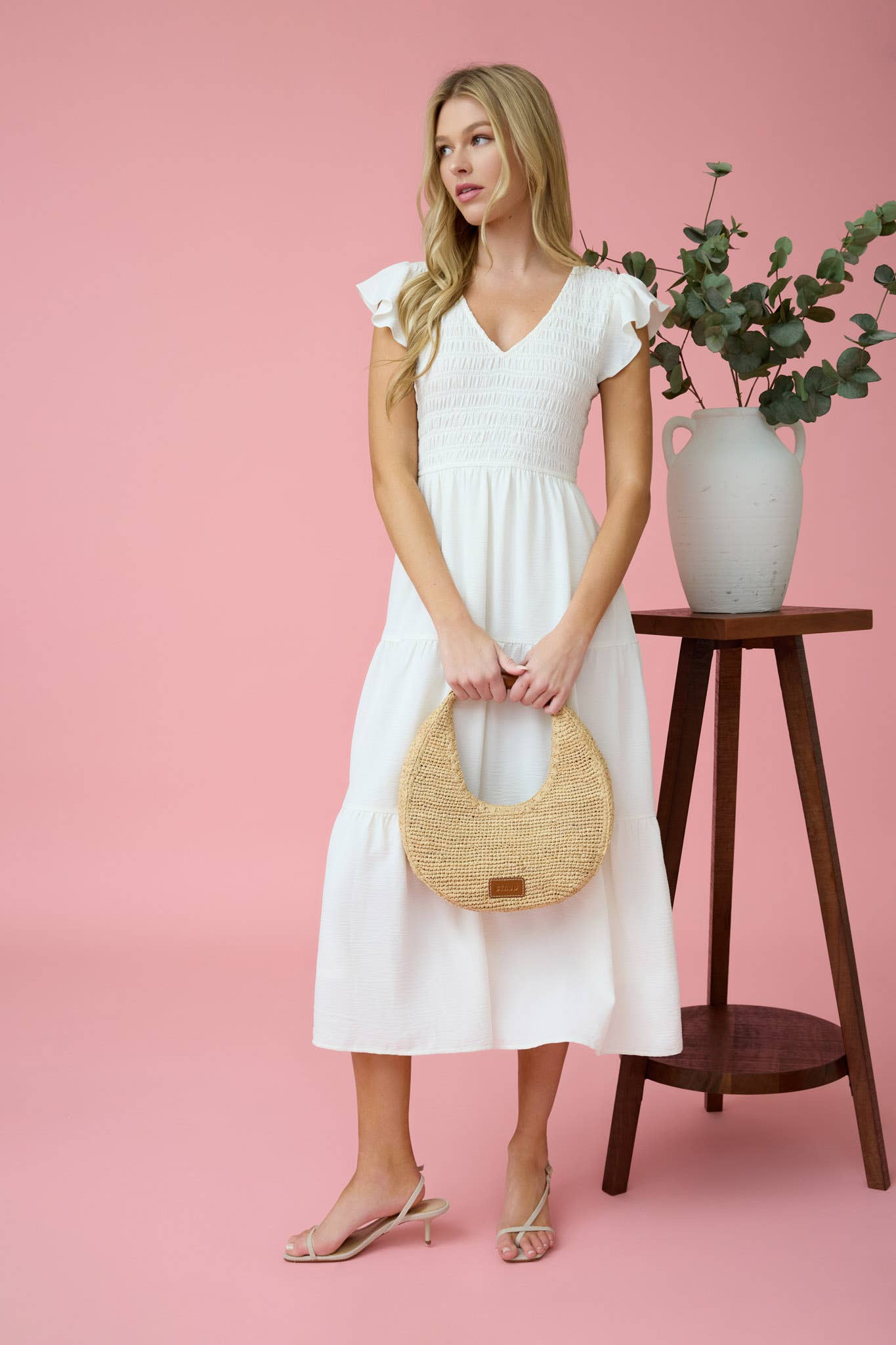 FLUTTER SLEEVE MAXI DRESS: IVORY