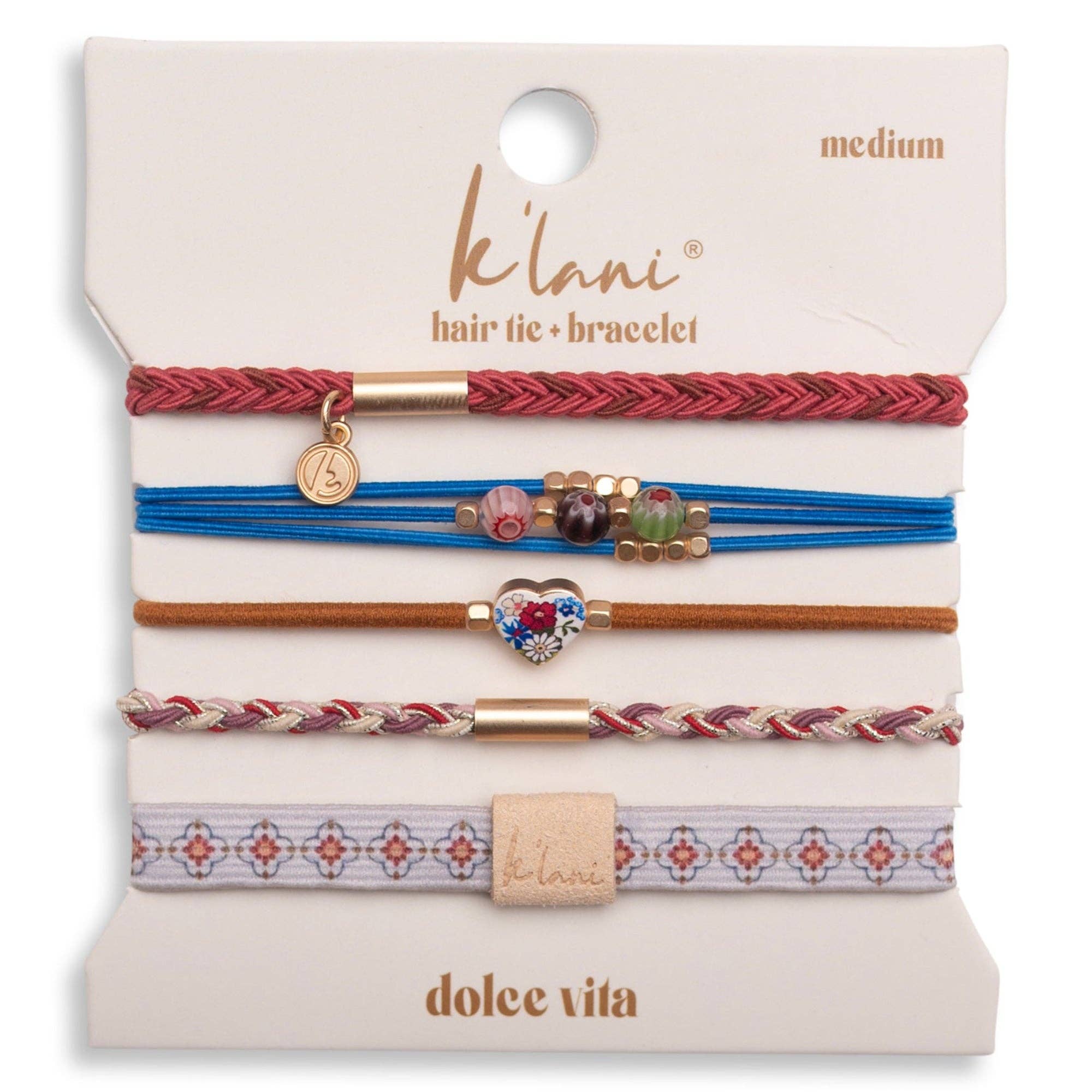 K'lani hair tie bracelets - "Dolce Vita" Floral Glass Beads with Gold Accents Hair Tie Bracelets