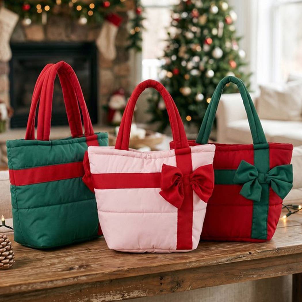 3AM BY H&D ACCESSORIES - Bow Detail Gift Box Quilted Puffer Tote