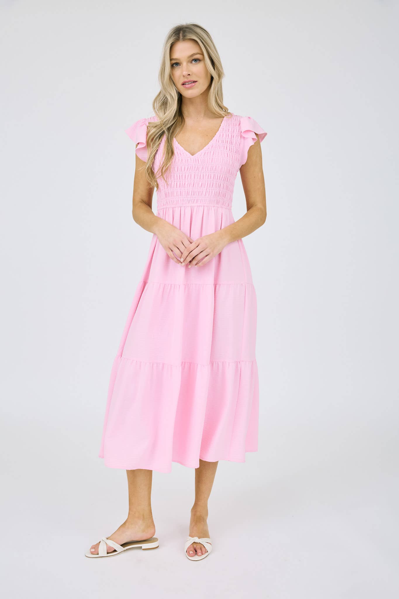 FLUTTER SLEEVE MAXI DRESS: IVORY