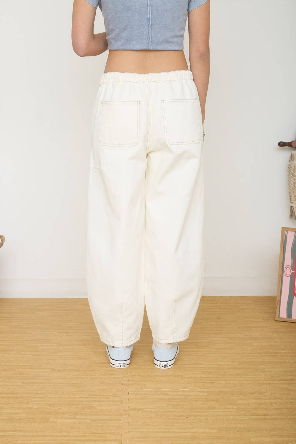 DRAWSTRING BAGGY ECRU JEANS