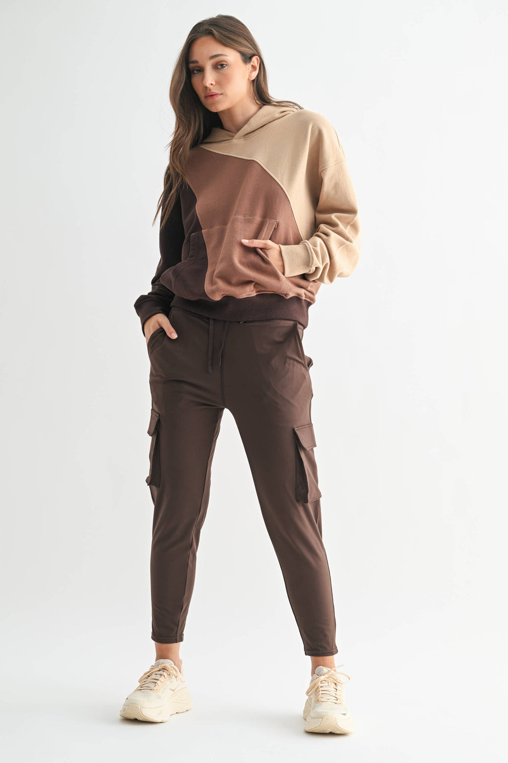 Cozy Color Fade Stripe Hoodie: BROWN COMBO