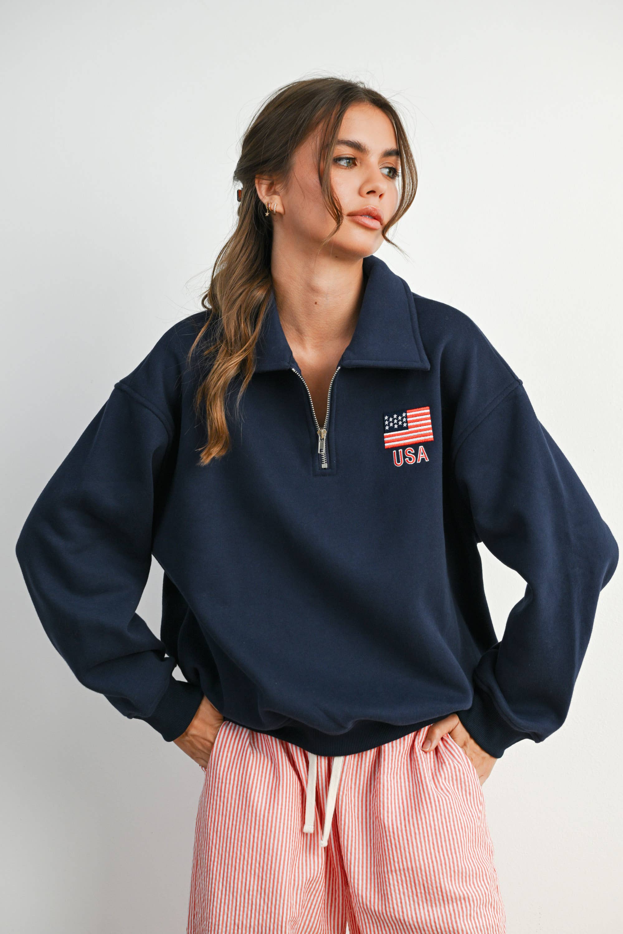 Loose Collared Quarter-Zip